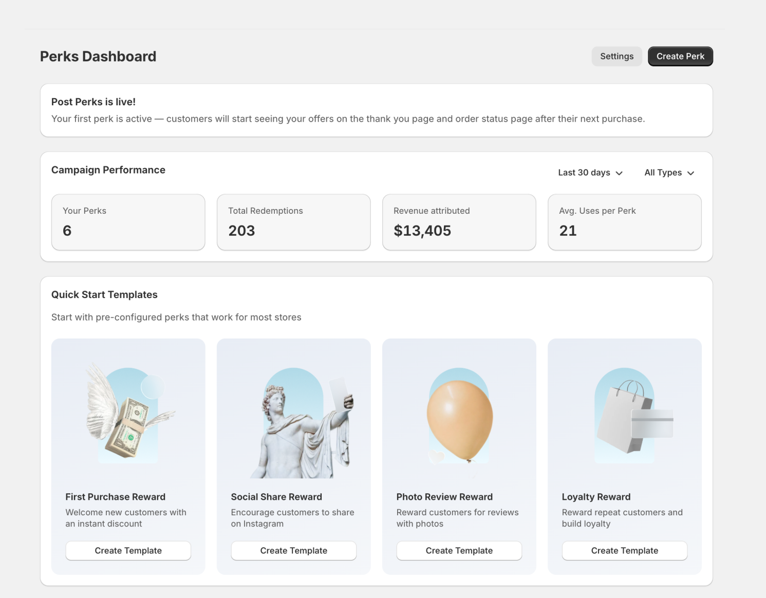 Track redemptions dashboard